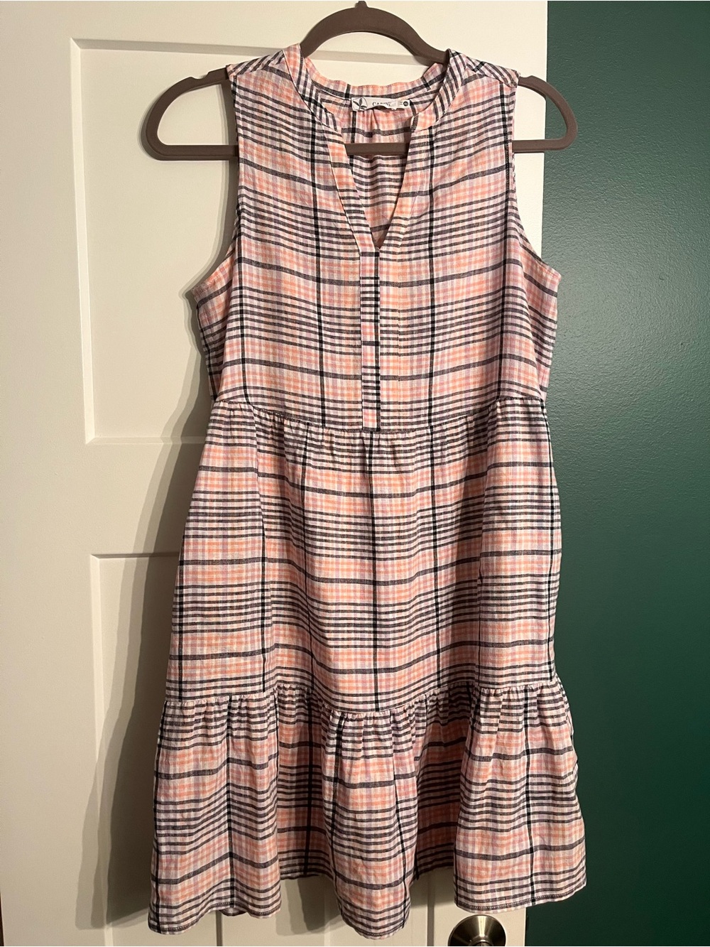 Women’s Sleeveless Pink Plaid Tiered Dress